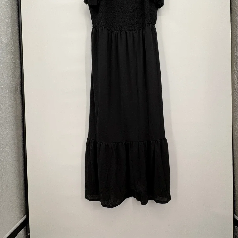 Liberty Love Womens Black Smocked Tiered Ruffle Strap Maxi Dress‎ Plus Size 3XL